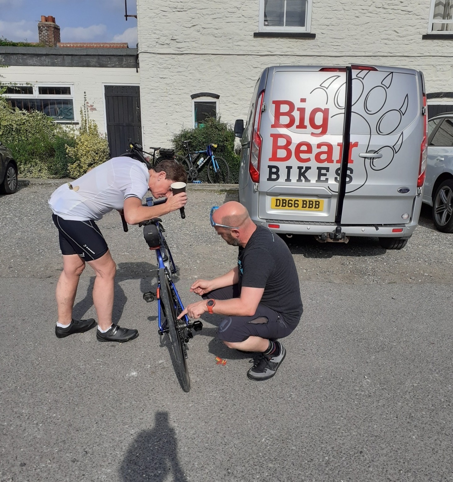 One of the Big Bear Bikes mechanics carrying out a repair